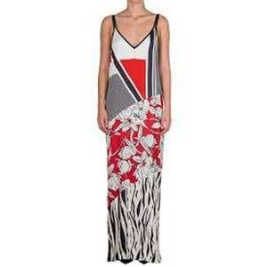KAOS Made in Italy Mixed Print Maxi Dress Geometric Floral Animal Print Red S